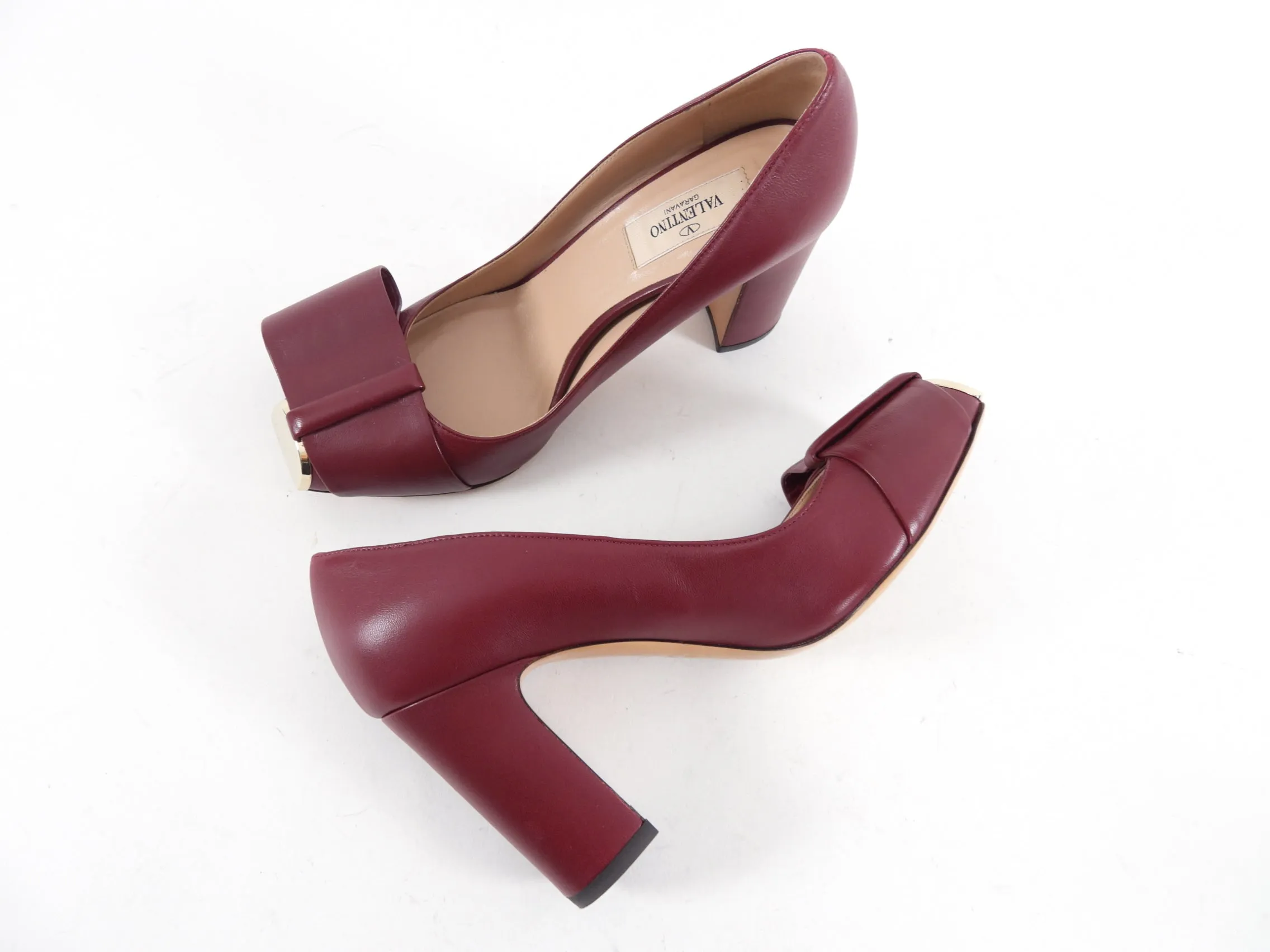 Valentino Burgundy Leather Metal Cap Toe Pumps - 8