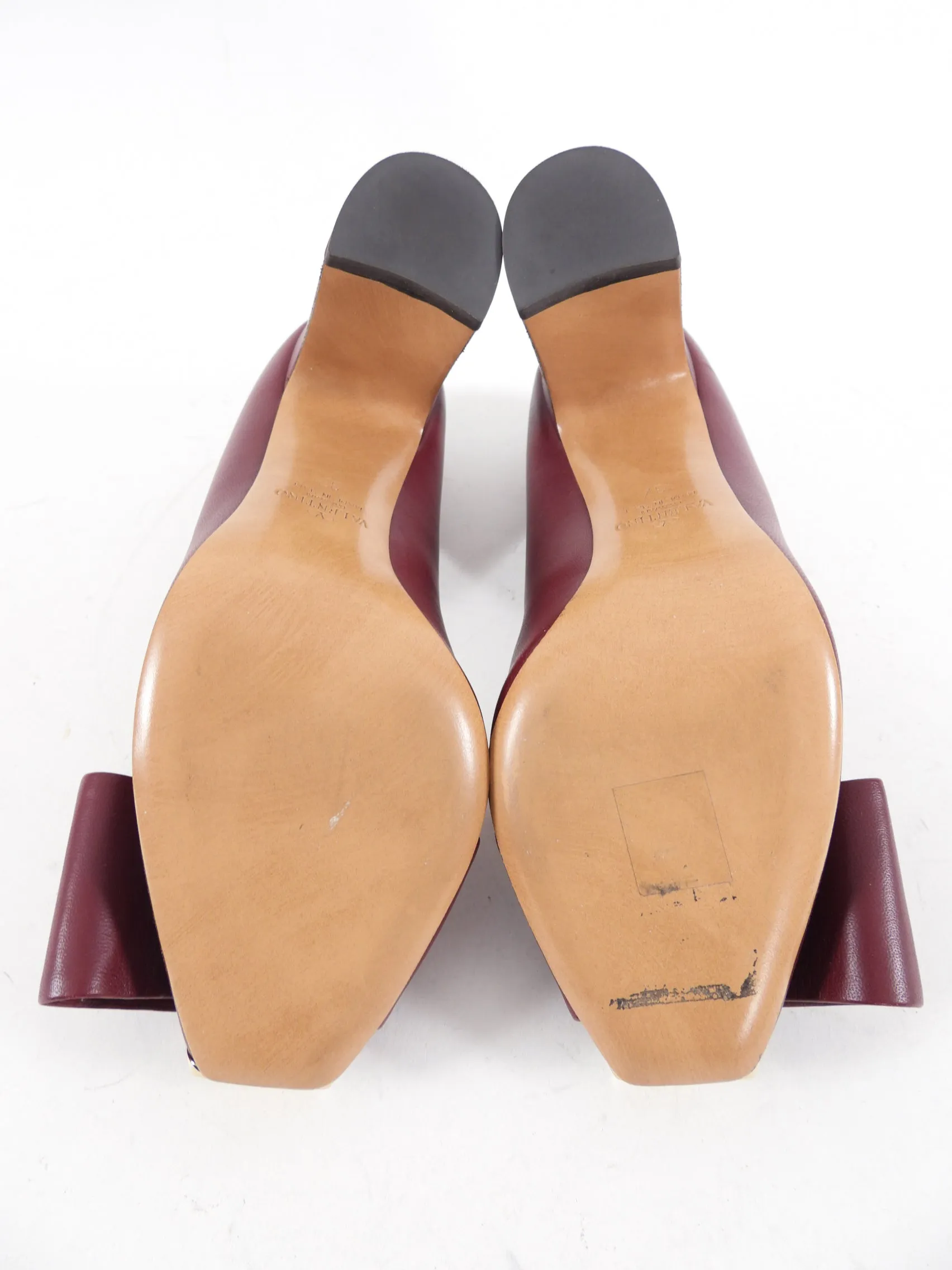 Valentino Burgundy Leather Metal Cap Toe Pumps - 8