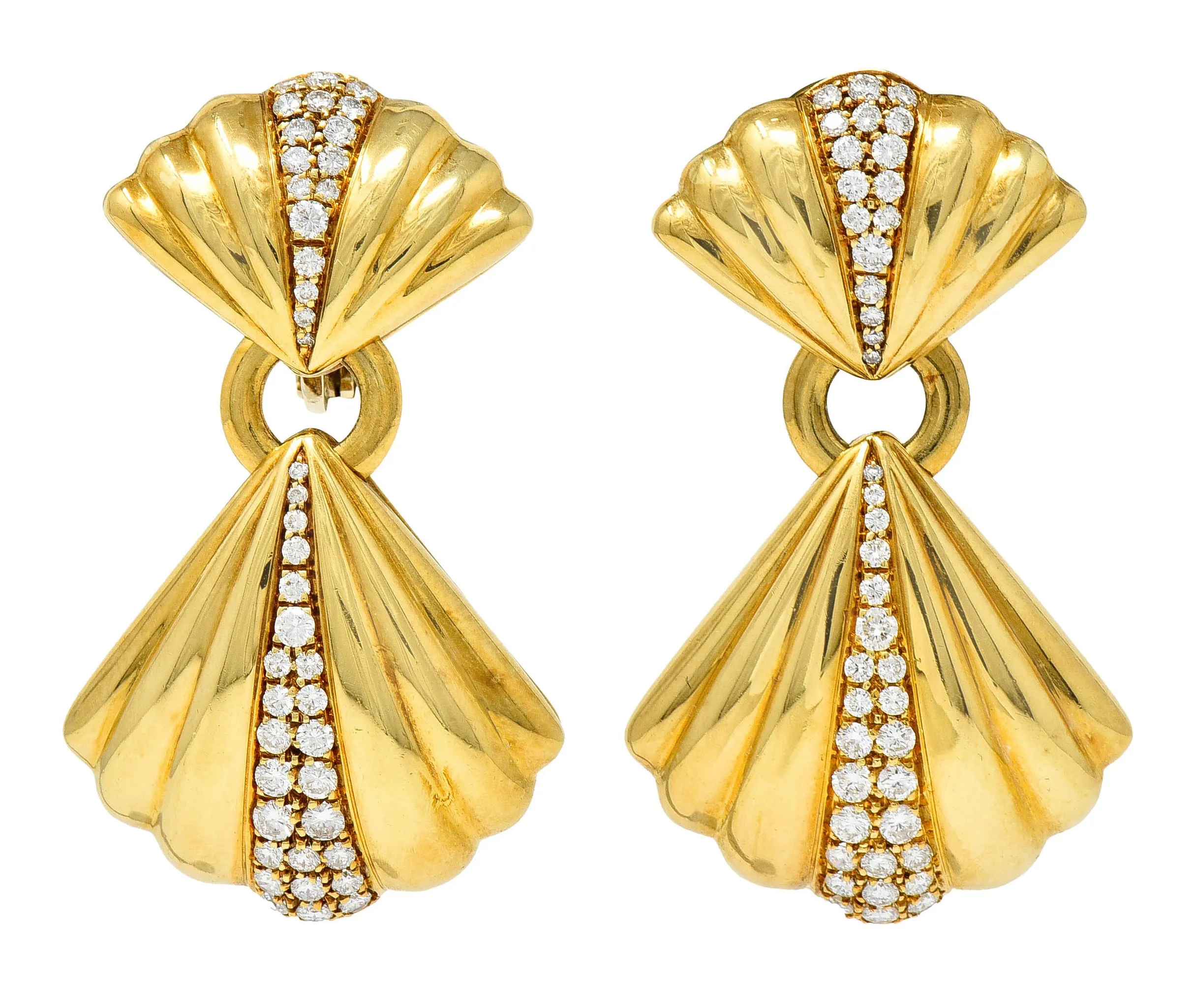 Van Cleef & Arpels 1.50 CTW Diamond 18 Karat Gold Vintage Drop Ear-Clip Earrings