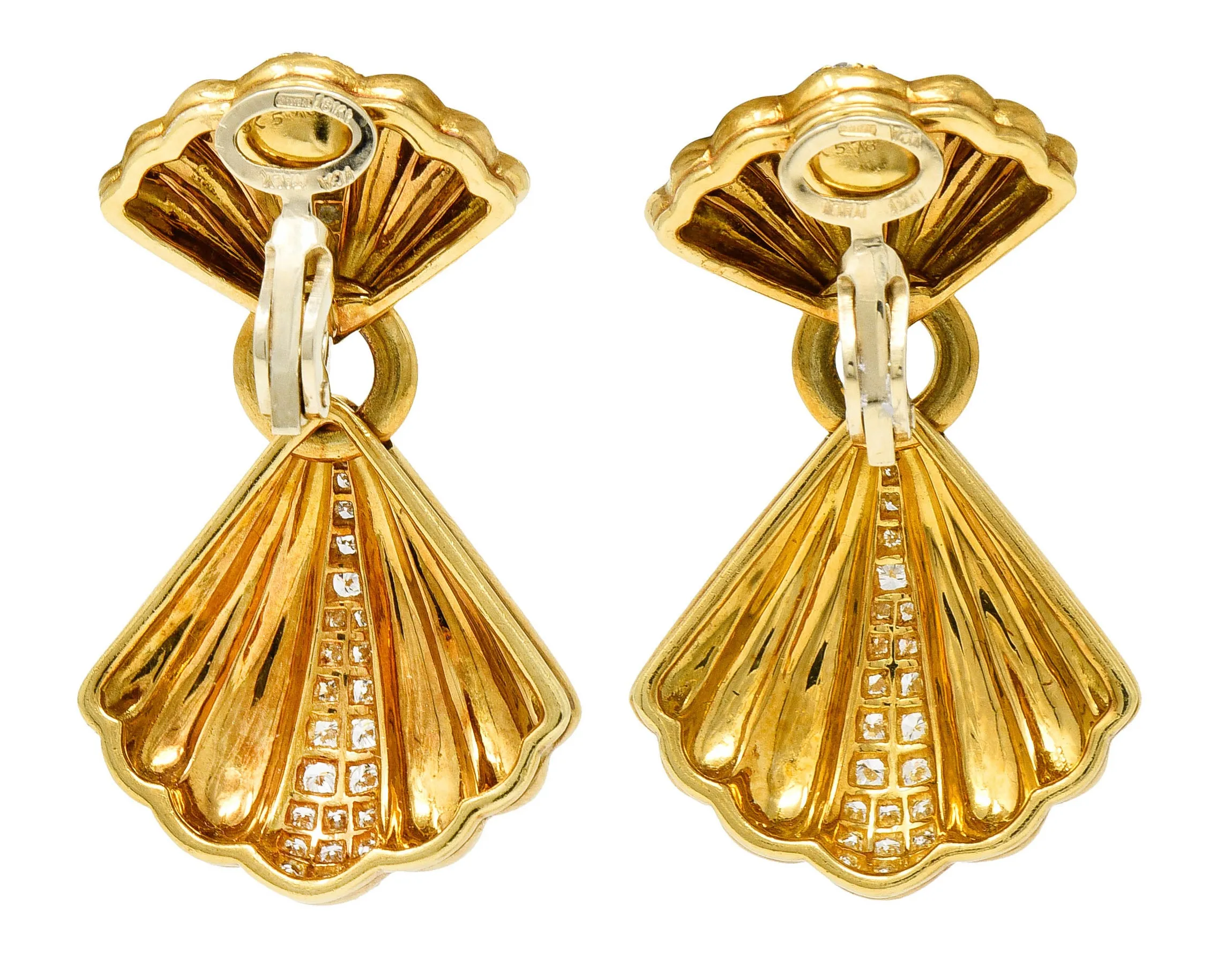 Van Cleef & Arpels 1.50 CTW Diamond 18 Karat Gold Vintage Drop Ear-Clip Earrings