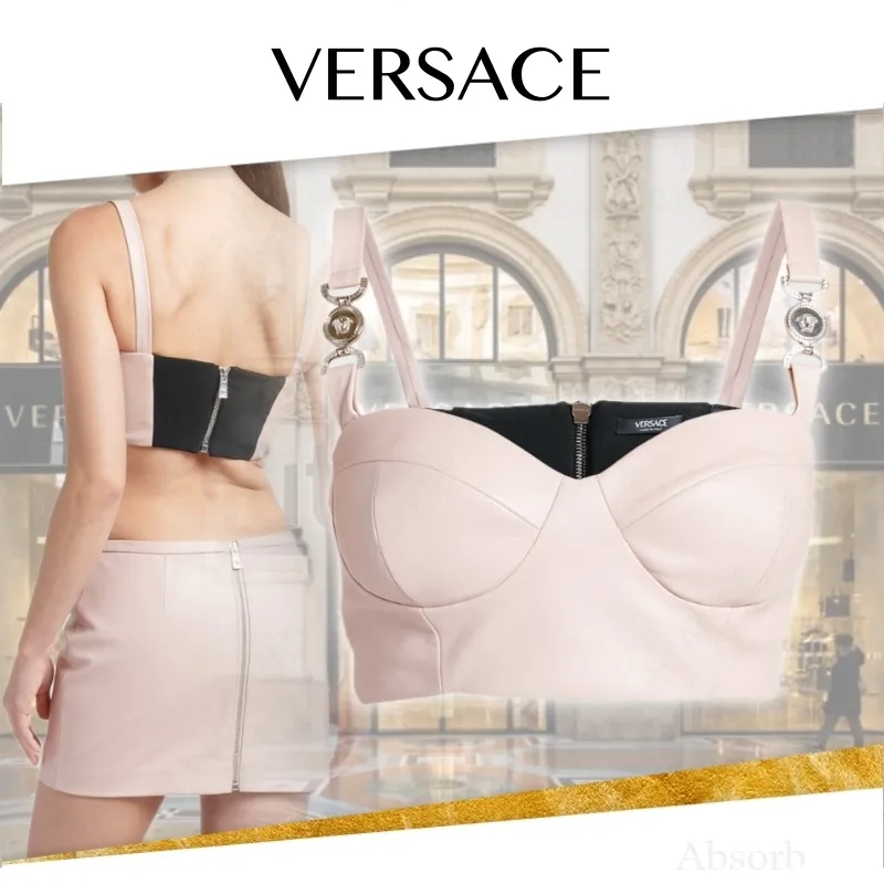 VERSACE  |Casual Style Sleeveless Plain Leather Party Style