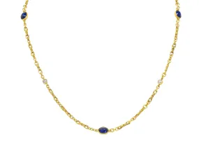 Victorian 3.94 CTW Sapphire Diamond 18 Karat Yellow Gold Link Antique Necklace