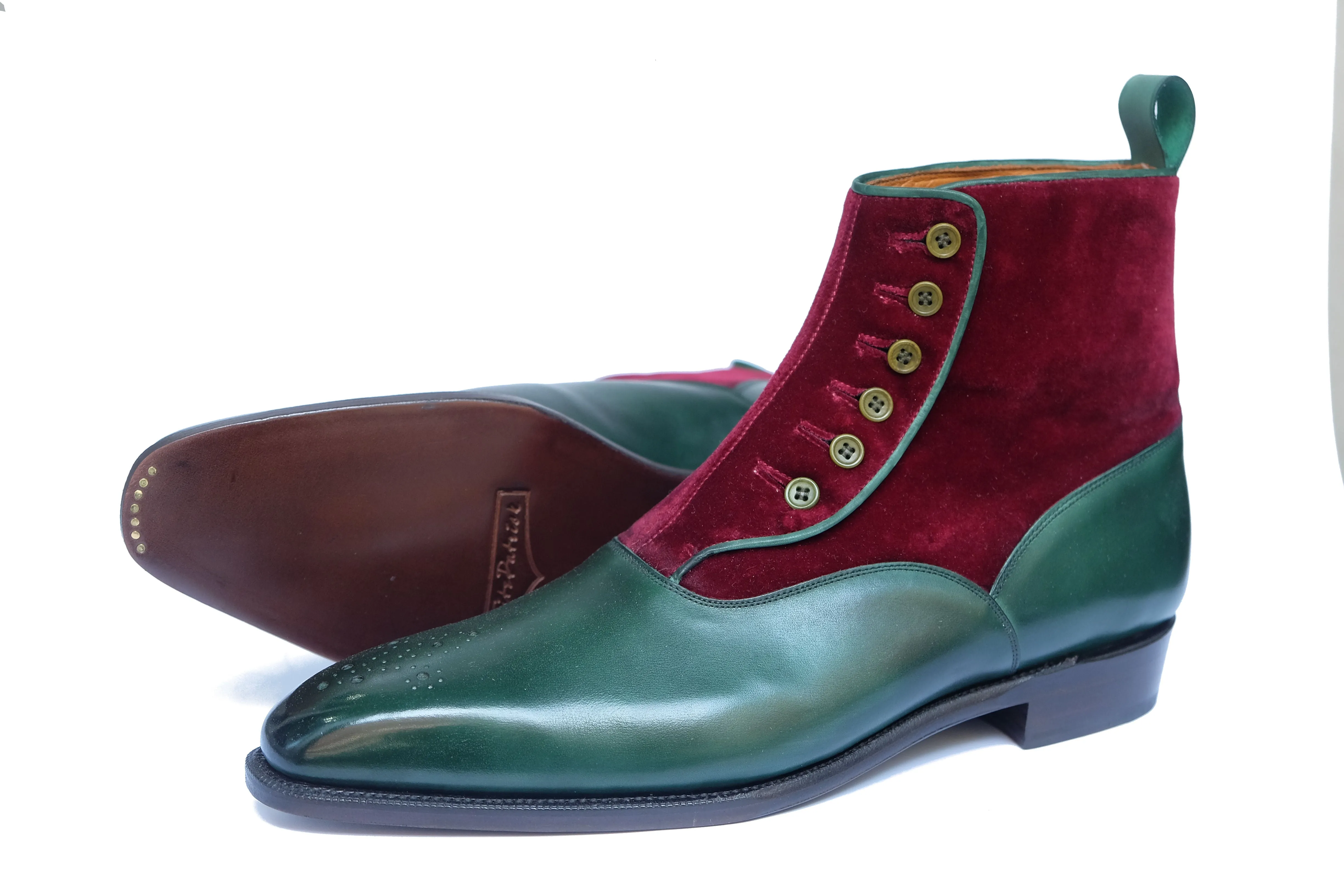 Westlake - MTO - Forest Green Calf / Burgundy Velour - LPB Last - Single Leather Sole