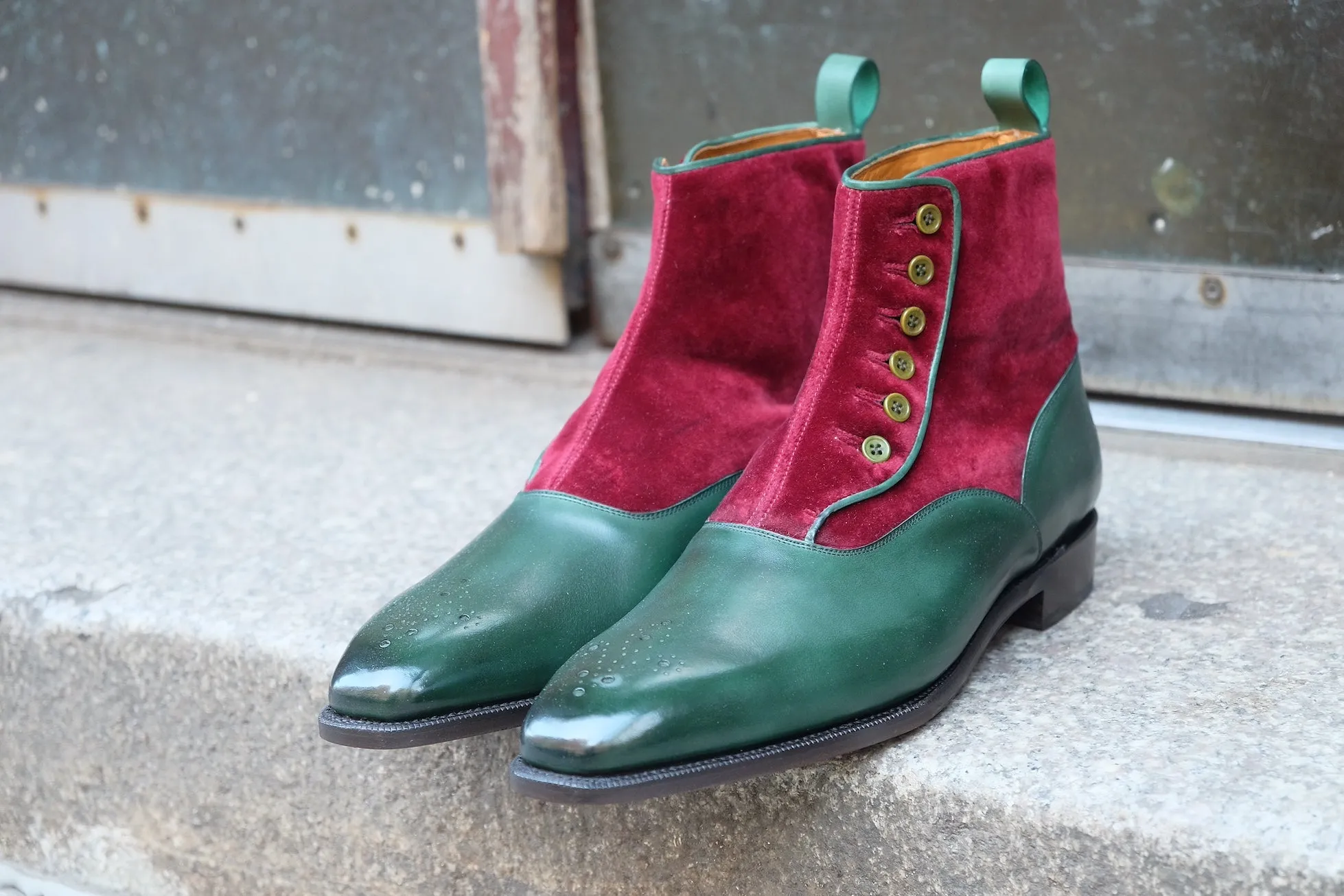 Westlake - MTO - Forest Green Calf / Burgundy Velour - LPB Last - Single Leather Sole