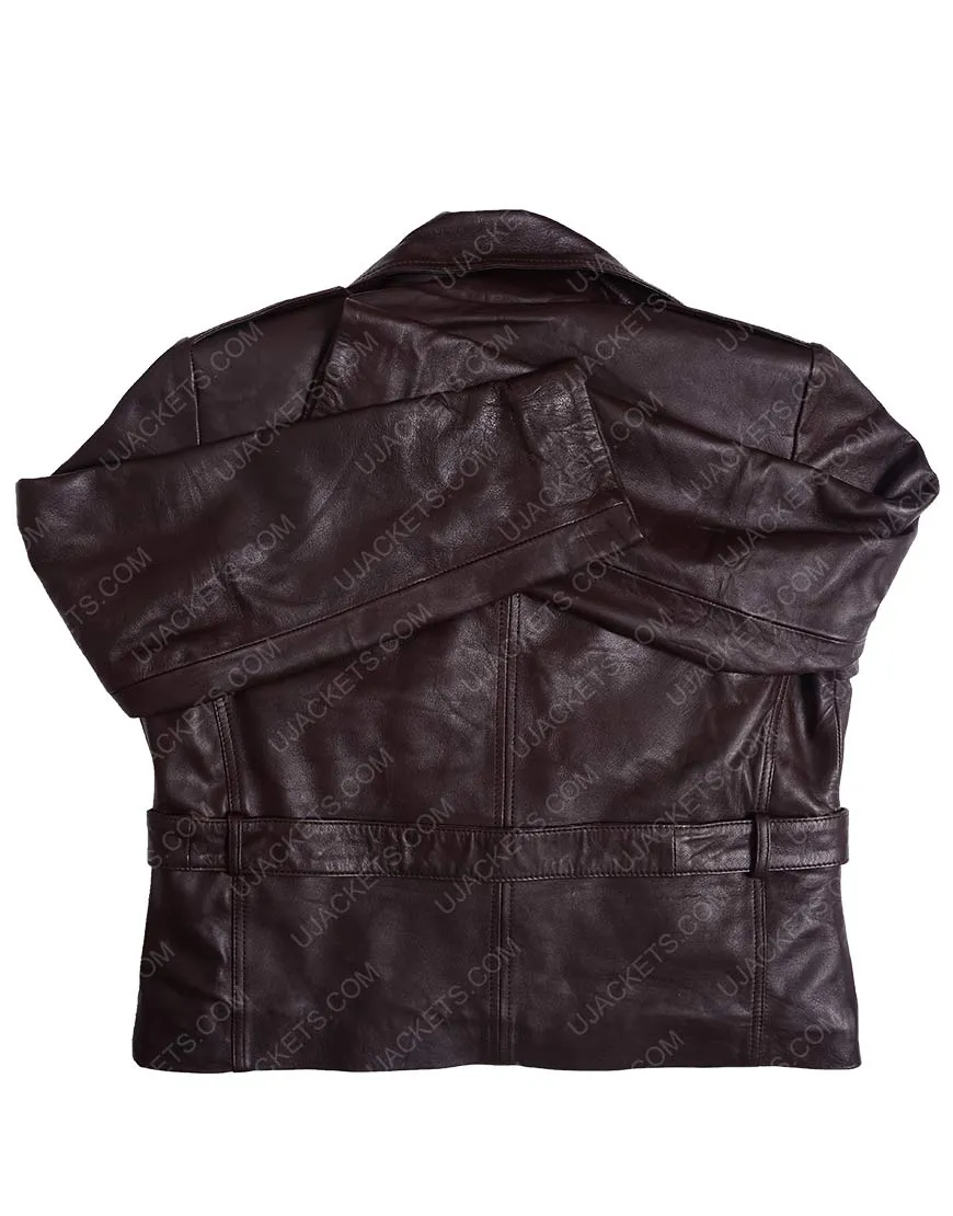 Women Safari Brown Leather Jacket | Short Lambskin Belted Jacket