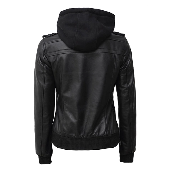 Womens Hooded Leather Jacket | Women bomber Jacket