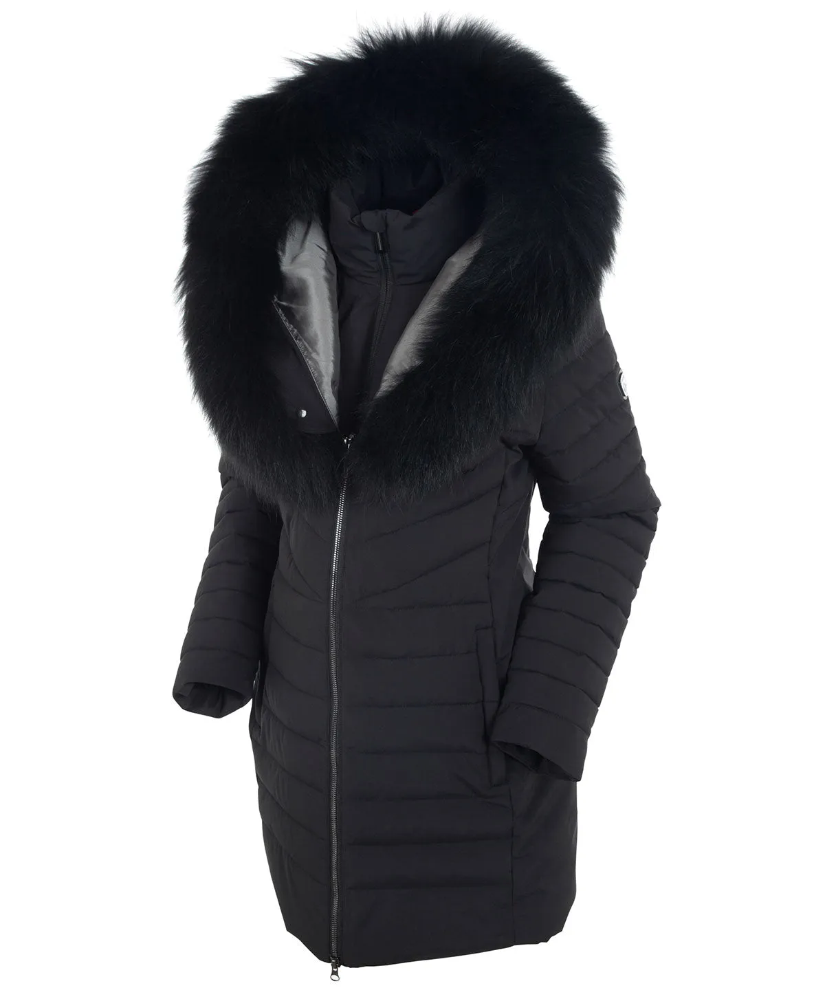 Women's River Waterproof Quilted 3/4 Coat with Removable Fur Ruff